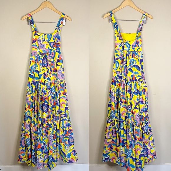 J Crew | NWT! Tiered Taffeta Curly Colorful Floral Summer Maxi Dress - Picture 3 of 9